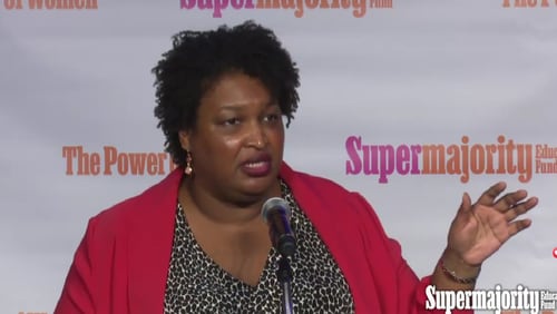 Stacey Abrams addresses a crowd in Atlanta for a Supermajority launch.