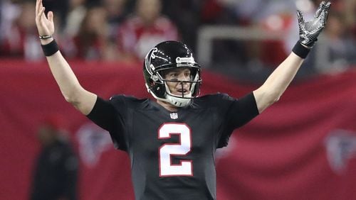 December 18, 2016, ATLANTA: Falcons quarterback Matt Ryan reacts to a play against the 49ers during the second half in an NFL football game on Sunday, Dec. 18, 2016, in Atlanta.     Curtis Compton/ccompton@ajc.com