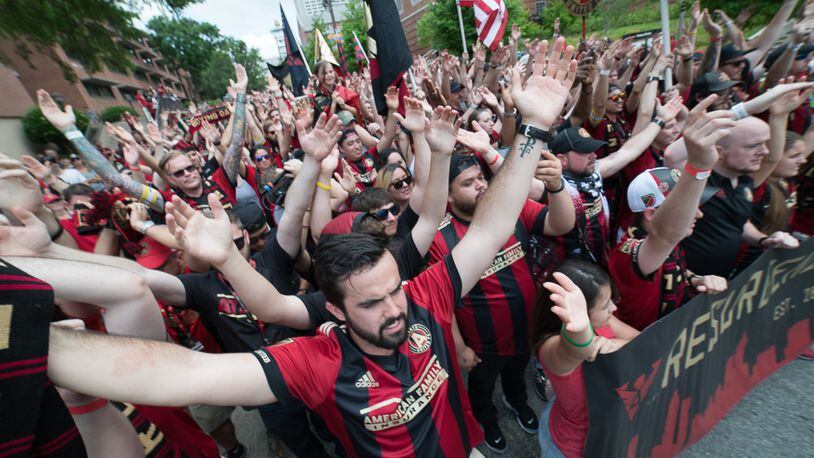April 30, 2017 ATLANTA Terminus Legion fans are shown before D.C. United plays Atlanta United during a Major League Soccer game at Bobby Dodd Stadium, on the Georgia Tech campus in Atlanta, Sunday, April 30, 2017. D.C.United won 3-1.   Andrew Dinwiddie/SPECIAL
