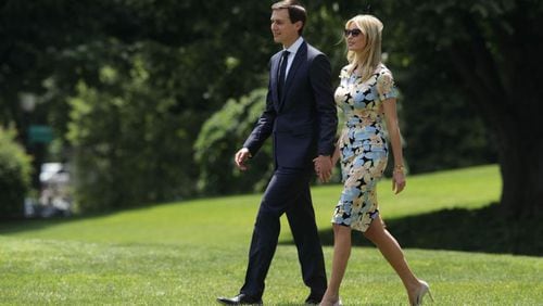 Ivanka Trump, daughter and assistant to U.S. President Donald Trump, walks with her husband, White House senior adviser Jared Kushner, on the South Lawn prior to their departure from the White House May 19, 2017 in Washington, DC.  (Photo by Alex Wong/Getty Images)