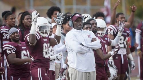 Morehouse head coach Rich Freeman on the sideline with the Maroon Tigers during the 2017 game against AU Center rival Clark Atlanta. (John Amis/Special)