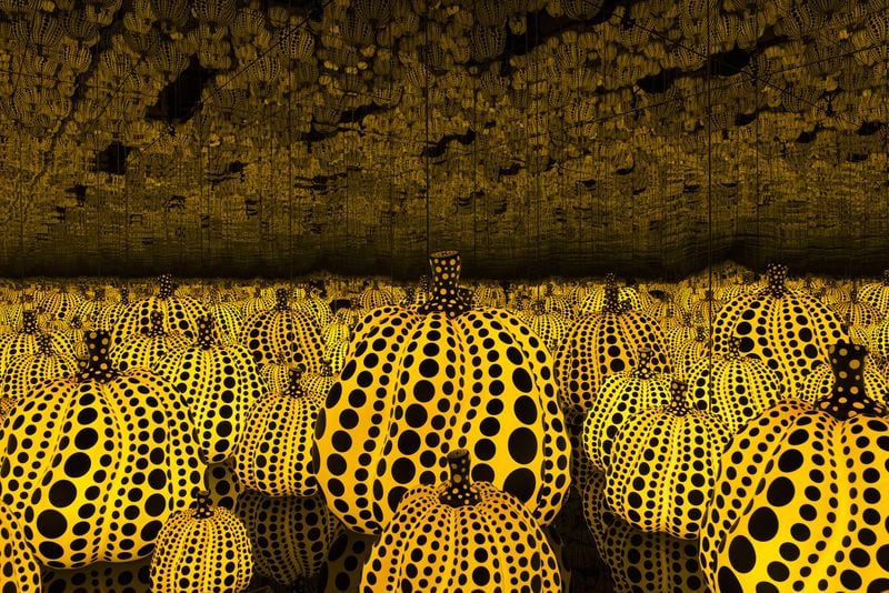 Yayoi Kusama is fond of pumpkins, and her polka-dotted pumpkin sculptures appear in the 2016 installation, “All the Eternal Love I Have for the Pumpkins.” CONTRIBUTED BY YAYOI KUSAMA