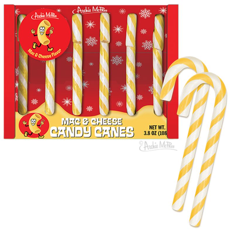 Seattle novelty company Archie McPhee is selling mac and cheese candy canes this year. (Archie McPhee)