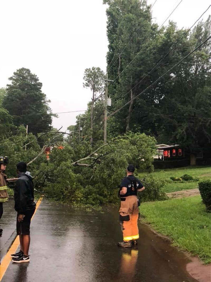 A large oak tree fell in LaGrance and knocked over a few power lines, the City of LaGrange Utility said on its Facebook page.