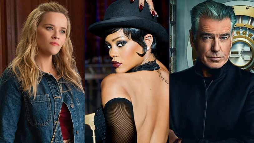 TV this week: Reese Witherspoon stars in a new Netflix film "Your Place or Mine;" Rihanna will perform at the Super Bowl halftime show on Fox Sunday; and Pierce Brosnan explores great heists on History Channel. CR: NETFLIX/AP/HISTORY