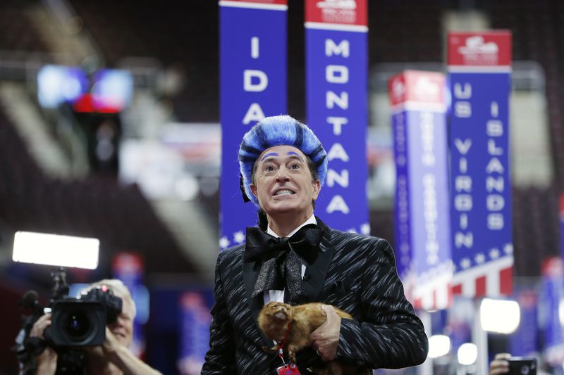 Talk show host Stephen Colbert performs on the floor of the Republican National Convention at Quicken Loans Arena during a taping of his program, Sunday, July 17, 2016, in Cleveland. (AP Photo/Carolyn Kaster)