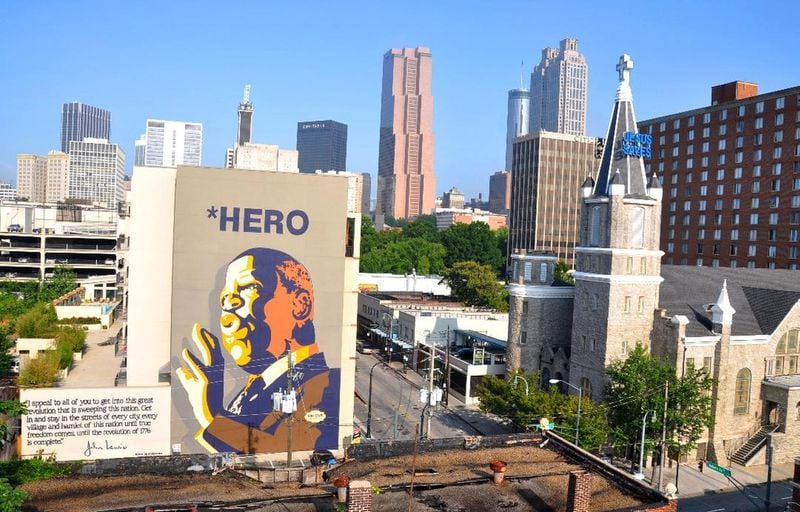 Atlanta artist Sean Schwab’s “Hero” mural of Congressman John Lewis presides over the Sweet Auburn district. Contributed by Loss Prevention
