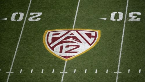 Pac-12 logo on the field during the NCAAF game at Sun Devil Stadium on November 9, 2019 in Tempe, Arizona. (Photo by Christian Petersen/Getty Images/TNS)