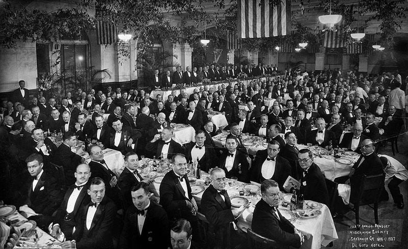The Hibernian Society holds its annual meeting and gala dinner each St. Patrick's Day, including this gathering in 1937. (Photo courtesy of Hibernian Society)