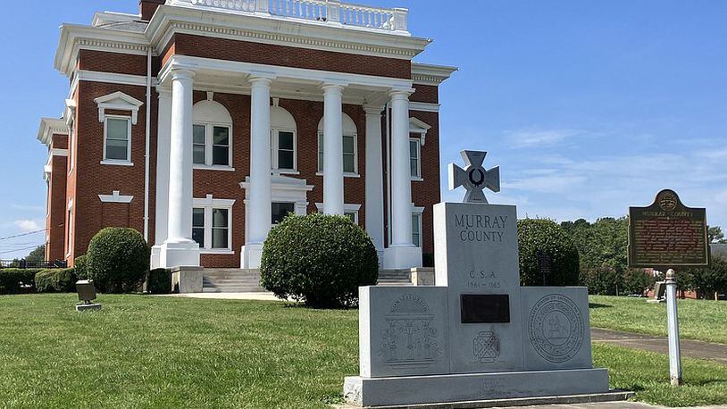 A stone Civil War memorial stands on the lawn of the Murray County Superior Courthouse in Chatsworth. In July, the monument was defaced — and the man who admitted to the crime has been convicted on one count of defacing a public monument. (Courtesy of Andrew Wilkins)