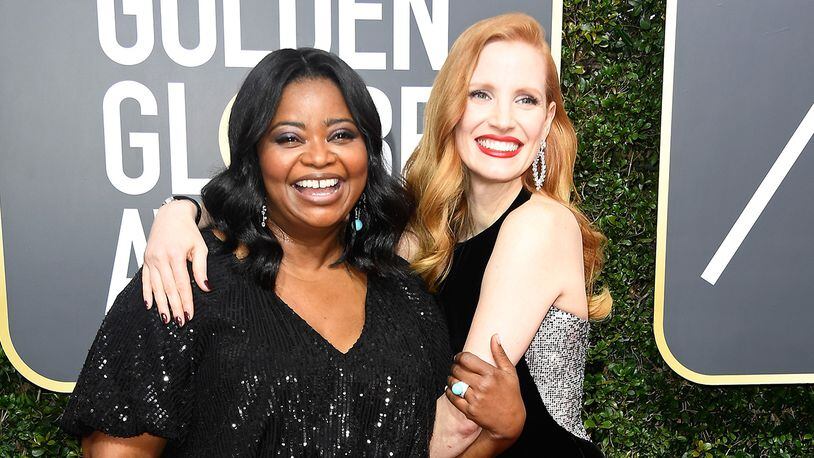 BEVERLY HILLS, CA - JANUARY 07:  Actors Octavia Spencer (L) and Jessica Chastain attend The 75th Annual Golden Globe Awards at The Beverly Hilton Hotel on January 7, 2018 in Beverly Hills, California.  (Photo by Frazer Harrison/Getty Images)