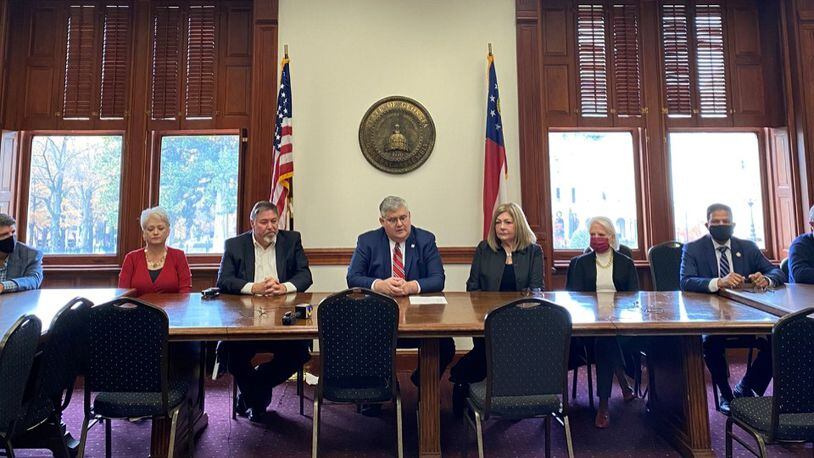 A photo of Georgia GOP Chairman David Shafer and other "electors" for Donald Trump at a Dec. 14, 2020 meeting at the state Capitol. Photo shot and then tweeted out by WSB-TV reporter Richard Elliott.
