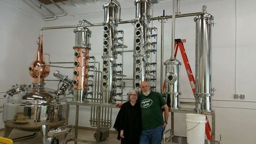 Paul Allen and Betsey Dahlberg at Hope Spring Distillery, opening this summer in Lilburn. / Photo credit: Margery Kellar