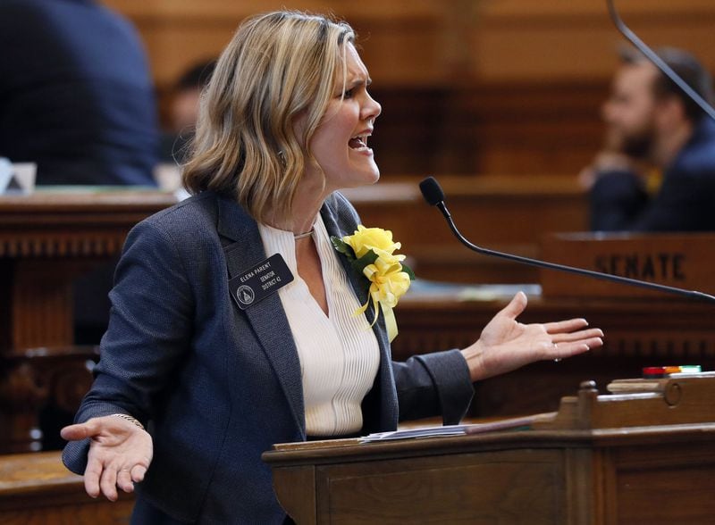 March 13, 2019 - Atlanta -  Sen. Elena Parent, D - Atlanta, spoke in opposition to the bill.  The Georgia Senate voted in favor Wednesday on a new voting system with a paper trail to verify the accuracy of election results. If approved, Georgia would become the first state in the nation with this kind of touchscreen-and-paper voting system statewide.  Bob Andres / bandres@ajc.com