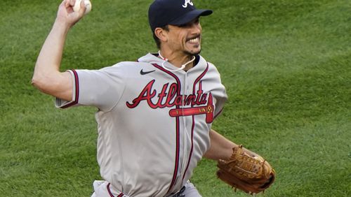 Atlanta Braves starting pitcher Charlie Morton winds up during the first inning of a baseball game against the New York Yankees, Tuesday, April 20, 2021, at Yankee Stadium in New York. (AP Photo/Kathy Willens)