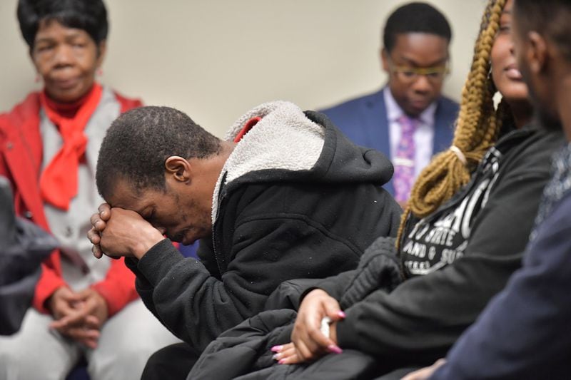 Defendant Christopher Williams’s brother Jonathan Williams reacts during a press conference at DeKalb County Superior Court in Decatur on Thursday, December 20, 2018. 
