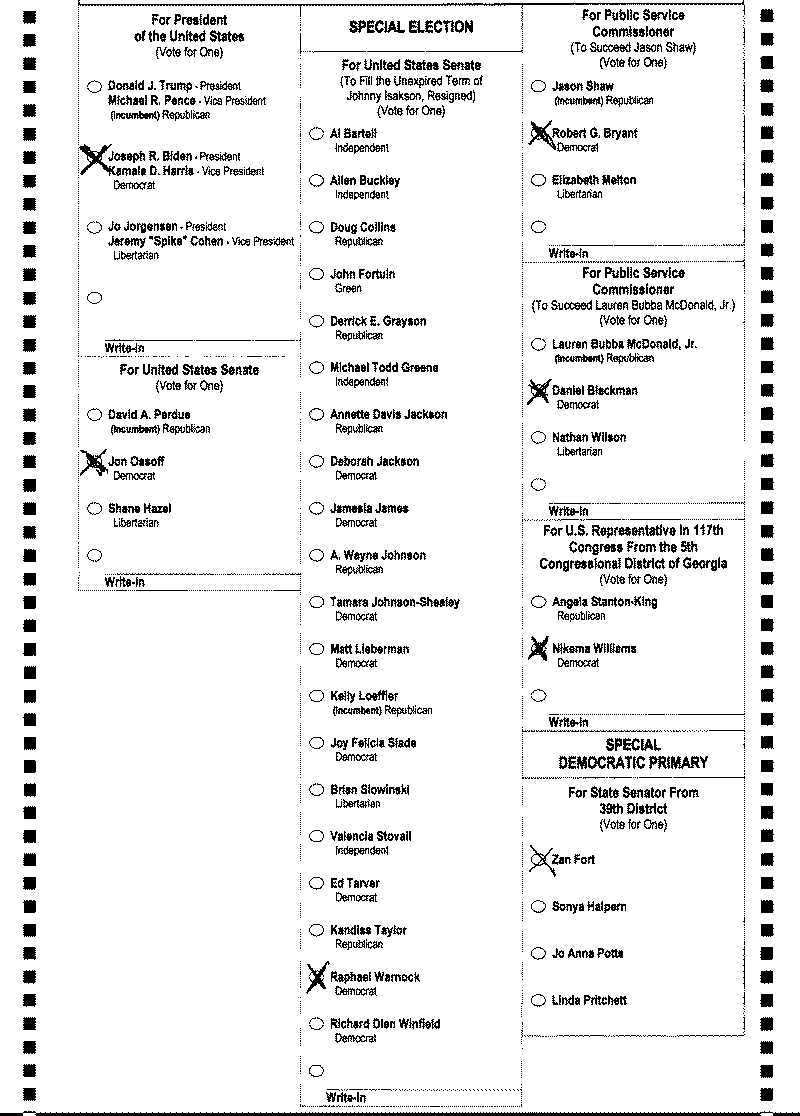 One voter used X marks to fill out a ballot.