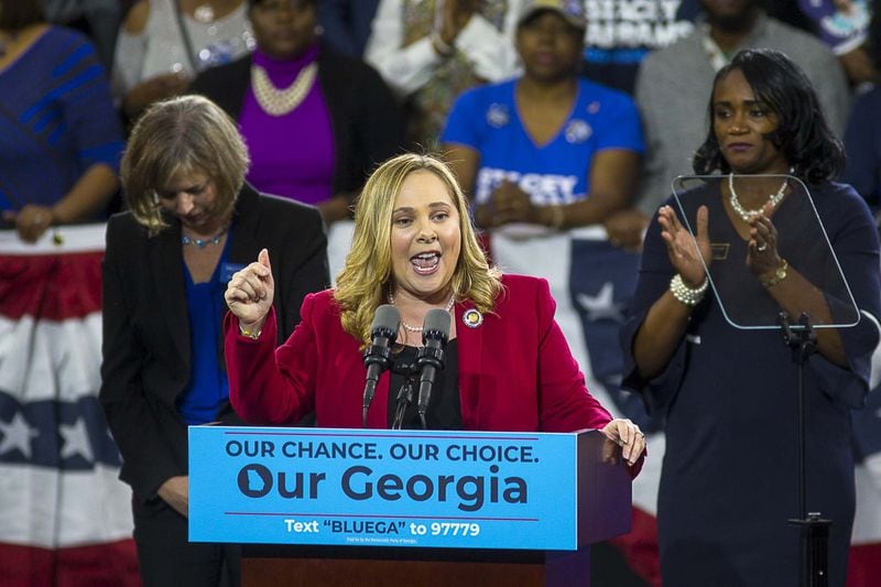 Sarah Riggs Amico, last year’s Democratic nominee to be Georgia’s Lieutenant Governor, spoke during a rally for gubernatorial candidate Stacey Abrams in 2018. A North American truck hauling company where Amico serves as executive chairperson has filed for bankruptcy court protection. (ALYSSA POINTER/ALYSSA.POINTER@AJC.COM)
