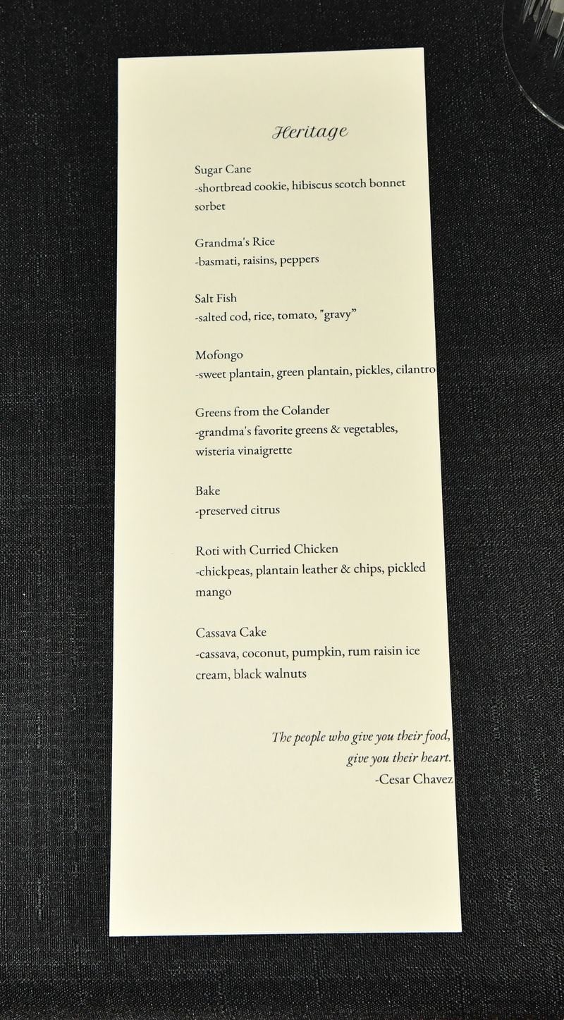 The menu for A Dinner at 29. (CHRIS HUNT FOR THE ATLANTA JOURNAL-CONSTITUTION)
