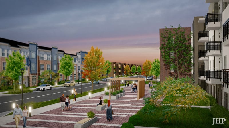 This is a rendering of Scholars Landing, a mixed-income community under development by Integral Group.