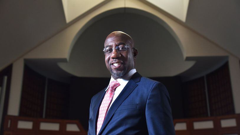 July 18, 2019 Atlanta - Portrait of Rev. Raphael Warnock at the Historic Ebenezer Baptist Church on Thursday, July 18, 2019. The Rev. Raphael G. Warnock has had busy couple of weeks. After co-hosting a conference on ending mass incarceration in the United States, he was off to Baltimore. And less than 24 hours ago, he was back at Ebenezer for the 45th annual scholarship concert honoring the memory of the late Christine Williams King, affectionately known as Mama King, who was assassinated there 45 years ago. HYOSUB SHIN / HYOSUB.SHIN@AJC.COM