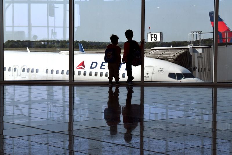 Delta airplanes are seen on the tarmac at Atlanta's Maynard H. Jackson Jr. International Terminal on Friday, April 29, 2022. (Hyosub Shin / Hyosub.Shin@ajc.com)