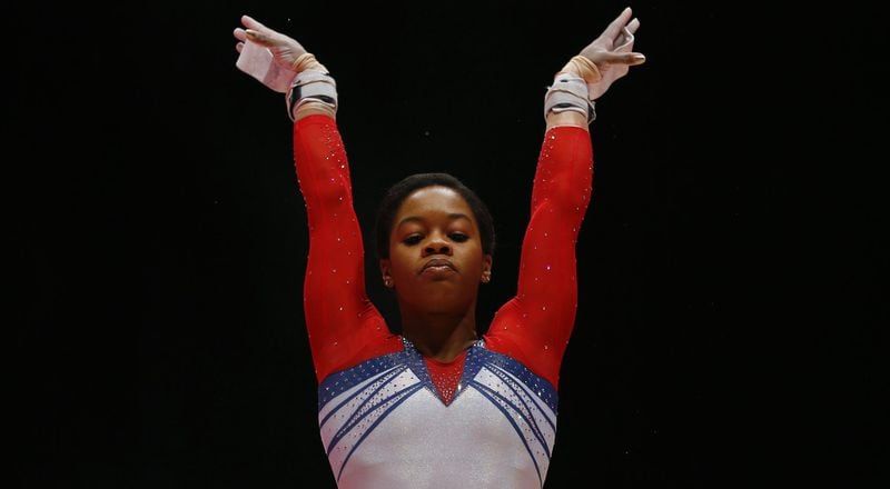 Gabby Douglas also captivated the sold-out crowd in Gwinnett.FILE - In this Oct. 31, 2015 file photo, Gabby Douglas of the U.S. performs on the uneven bars during the women’s apparatus final competition at the World Artistic Gymnastics championships at the SSE Hydro Arena in Glasgow, Scotland. (AP Photo/Matthias Schrader, file)