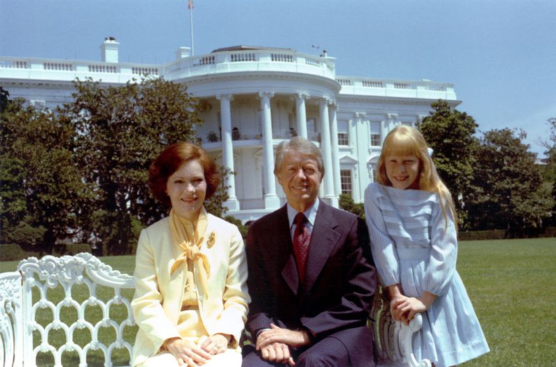 President Jimmy Carter, First Lady Rosalynn Carter and daughter Amy, July 1977 on the White House lawn. (Jimmy Carter Library)