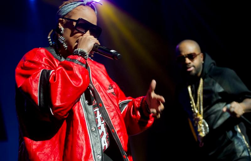 Da Brat (left) performs on stage at the Fox Theatre in Atlanta with Jermaine Dupri during the So So Def All Star Anniversary Concert in February. Jonathan Phillips / Special