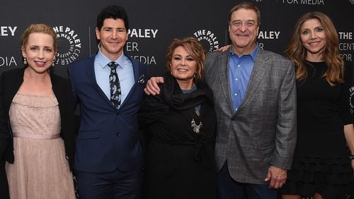 NEW YORK, NY - MARCH 26:  Lecy Goranson, Michael Fishman, Roseanne Barr, John Goodman and Sarah Chalke attensd An Evening With The Cast Of "Roseanne"at The Paley Center for Media on March 26, 2018 in New York City.  (Photo by Dimitrios Kambouris/Getty Images)