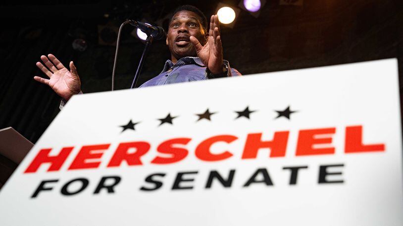 Heisman Trophy winner and Republican U.S. Senate candidate Herschel Walker speaks at a rally on May 23, 2022, in Athens, Georgia. (Megan Varner/Getty Images/TNS)