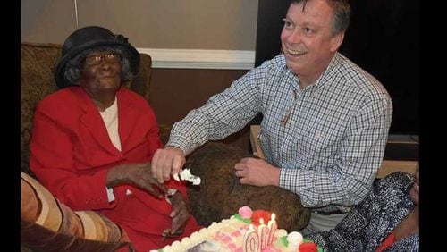 Elsada Miriam Duncan Day, left, celebrated her 110th birthday with Milton Mayor Joe Lockwood in January 2010.