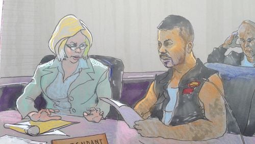 A sketch of Wildrego Jackson's court appearance on Thursday, Sept. 19, 2013.