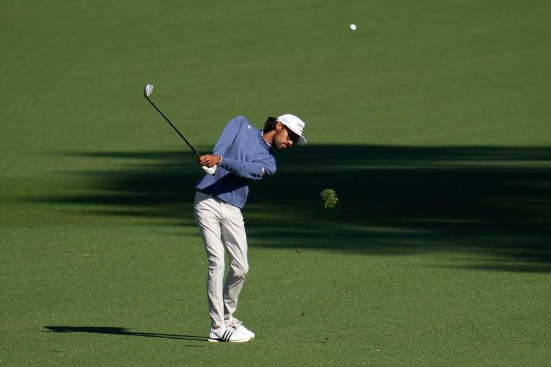 Akshay Bhatia hits from the fairway on the second hole during second round at the Masters golf tournament at Augusta National Golf Club Friday, April 12, 2024, in Augusta, Ga. (AP Photo/Ashley Landis)