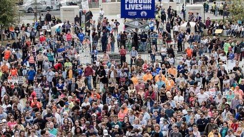 A large crowd gathers at Liberty Plaza, near the State Capitol at the end of the March For Our Life Atlanta rally Saturday, March 24, 2018. STEVE SCHAEFER / SPECIAL TO THE AJC