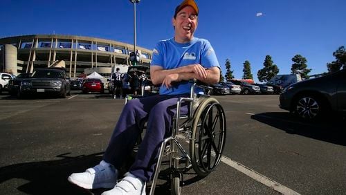Super fan Brian Gushue at Qualcomm Stadium in San Diego on November 24, 2015. On Monday night in Green Bay, Wis., Gushue attended his 500th NFL game, a 30-17 win by the Detroit Lions. (Nelvin C. Cepeda/San Diego Union-Tribune/TNS)