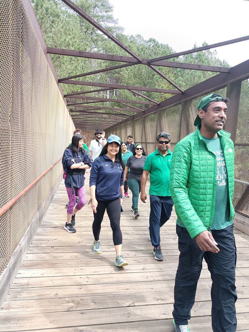 Vishwas Sinha leads a group hike for the Facebook group WISH Atlanta, which stands for Walk Inspire Socialize Hike. 
(Courtesy Vishwas Sinha)