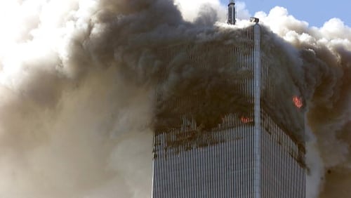 File photo: The north tower of the World Trade Center burns after s hijacked airplane hit it September 11, 2001 in New York City. Almost two years after the September 11 attack on the World Trade Center, the New York Port Authority is releasing transcripts on August 28, 2003 of emergency calls made from inside the twin towers.(Photo by Jose Jimenez/Primera Hora/Getty Images)