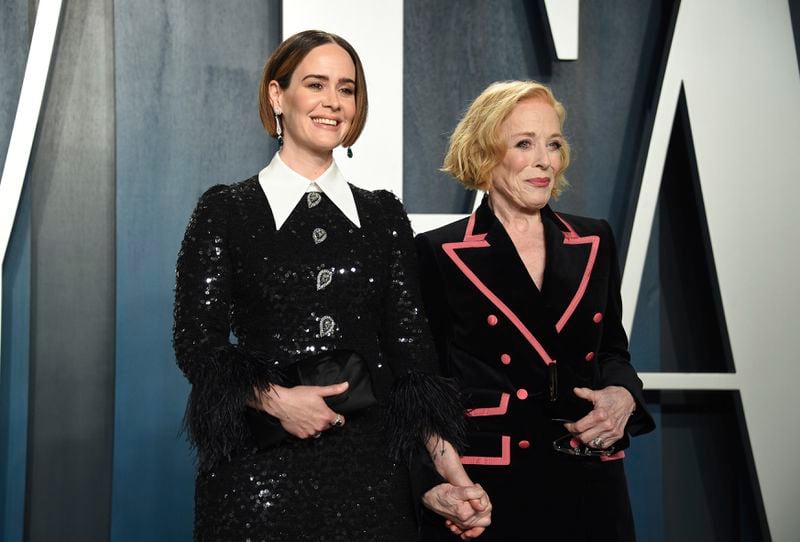 Sarah Paulson, left, and Holland Taylor arrive at the Vanity Fair Oscar Party on Sunday, Feb. 9, 2020, in Beverly Hills, Calif. (Photo by Evan Agostini/Invision/AP)
