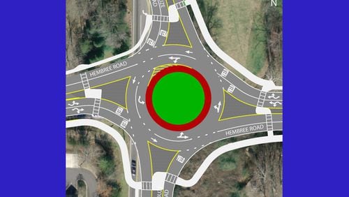 One of the first multi-lane roundabouts on a state route in Georgia has been completed at Houze and Hembree roads in Roswell. CITY OF ROSWELL