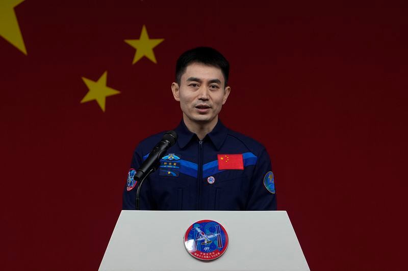 Chinese astronaut for the upcoming Shenzhou-18 mission Ye Guangfu speaks during a meeting with media members at the Jiuquan Satellite Launch Center in northwest China, Wednesday, April 24, 2024. (AP Photo/Andy Wong)