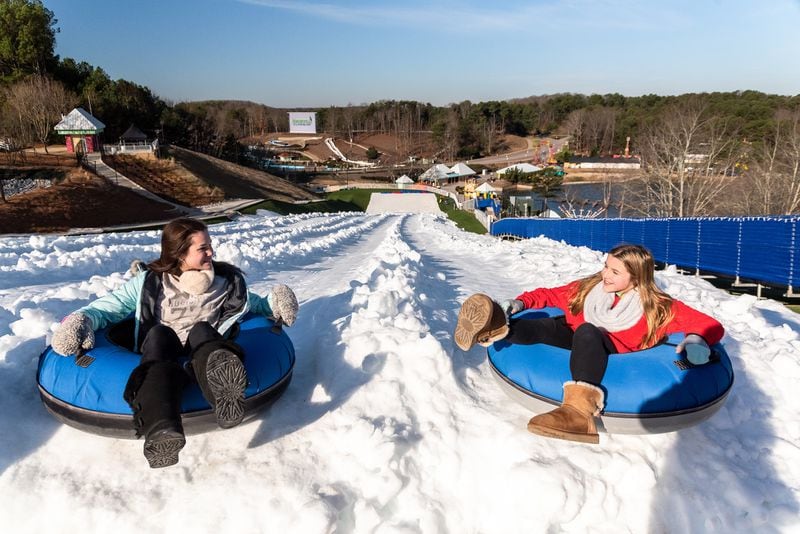 Snow tubing at Snow Island at Margaritaville at Lanier Islands features one of North America’s longest snow slides. 
Courtesy of Melissa Hollingsworth.