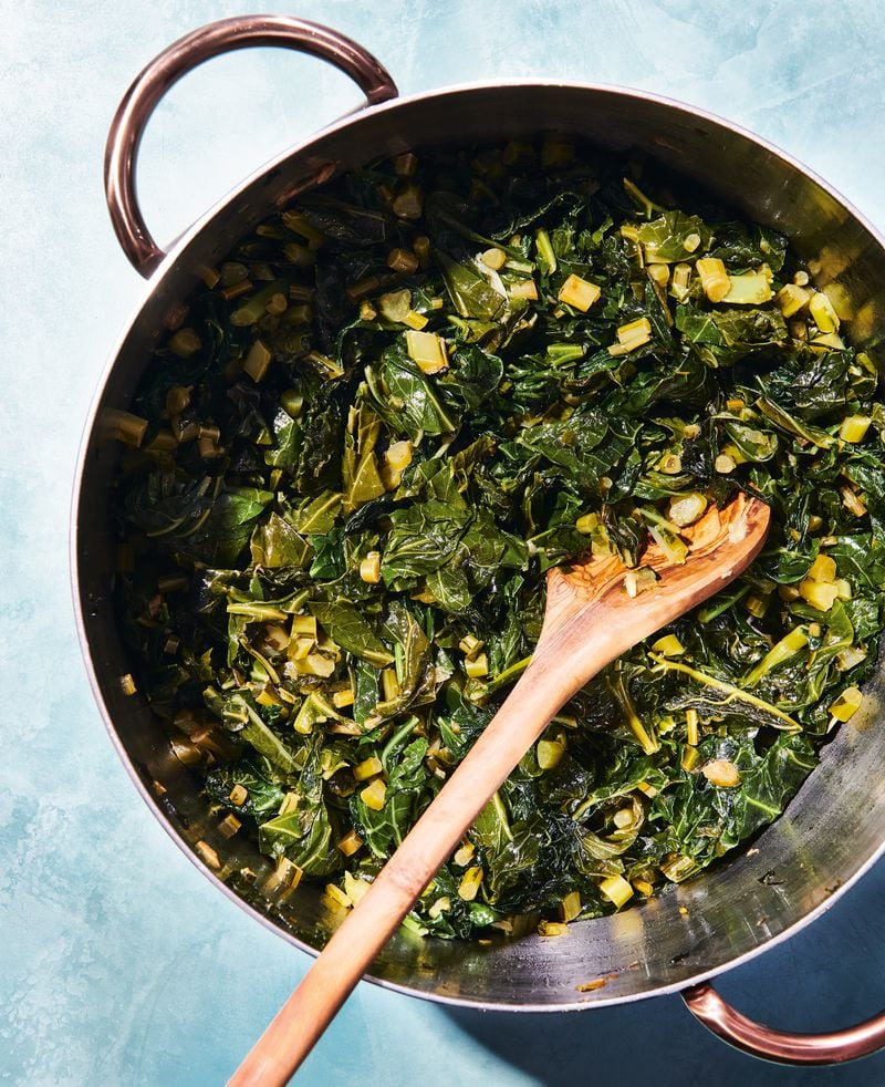 A big batch of Braised Greens can be portioned into smaller containers or plastic bags to freeze and thaw later for a quick side dish, or addition to a soup, stew or casserole. Courtesy of Lauren Vied Allen