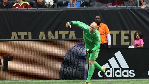 October 22, 2017.   Atlanta United goelkeeper tosses the ball during the second half at the Mercedes-Benz stadium ware the Atlanta United tied the game 2 to 2 with Toronto FC leaves the team in the fourth place of the Eastern Conference.