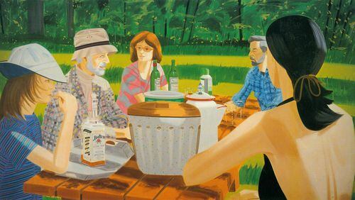 “Summer Picnic” from 1975 shows artist Alex Katz’s growing interest in locating his subjects in the landscape. It’s part of the show “Alex Katz, This is Now” at the High Museum of Art. CONTRIBUTED BY MARLBOROUGH GALLERY, NEW YORK