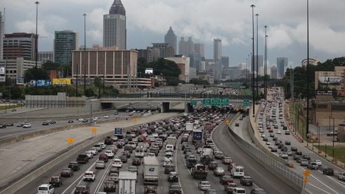 Traffic is backed up on the Downtown Connector on Tuesday. BEN GRAY / BEN.GRAY@AJC.COM