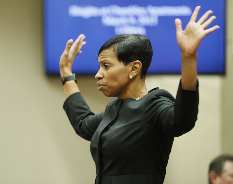 September 26, 2019 - Decatur - Prosecutor Buffy Thomas during her opening statement.  The murder trial of former DeKalb County Police Officer Robert "Chip" Olsen began as attorneys worked to strike a jury this morning, followed by opening statements.  Olsen is charged with murdering  war veteran Anthony Hill.  Bob Andres / robert.andres@ajc.com