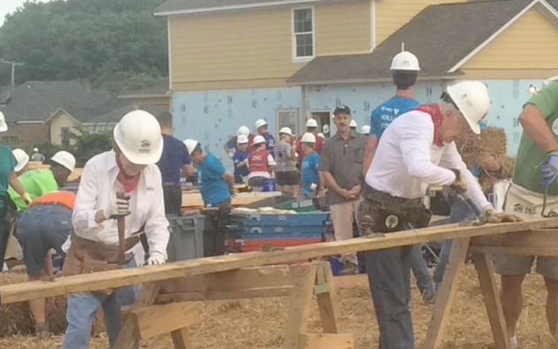 President and Mrs. Carter led a Habitat for Huanity build site in Memphis today. AJC photo: Jill Vejnoska