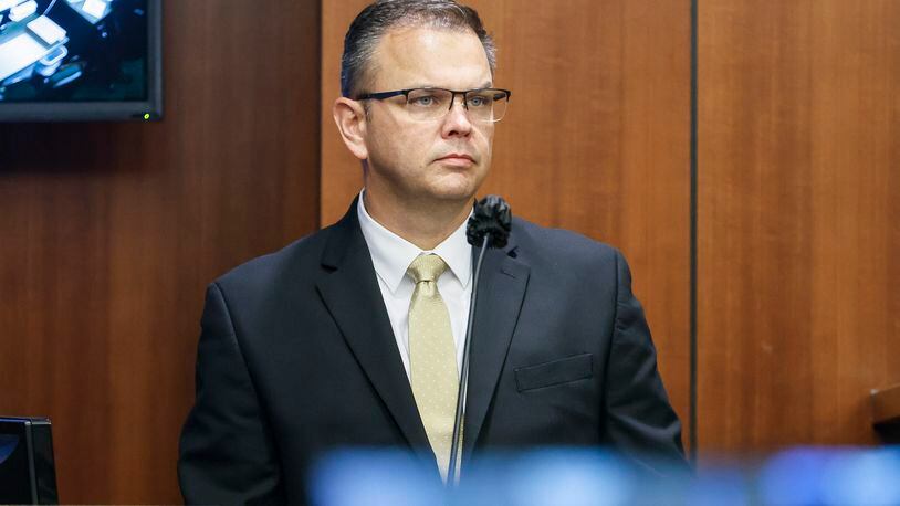 Court of Appeals Judge Christian Coomer takes the stand on day one of his trial for alleged ethic violations at Cobb County Superior Court on Monday, October 17, 2022. (Natrice Miller/natrice.miller@ajc.com)  