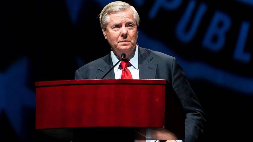South Carolina Sen. Lindsey Graham speaks to the Silver Elephant Gala at the Columbia Convention Center in Columbia, South Carolina, on Friday, July 29, 2022. (Joshua Boucher/The State/TNS)